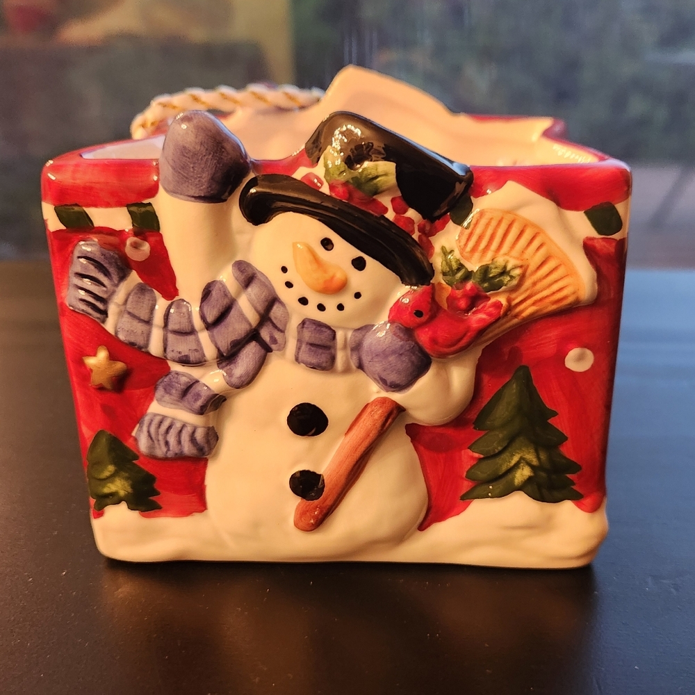 Ceramic Snowman Bag/candle holder